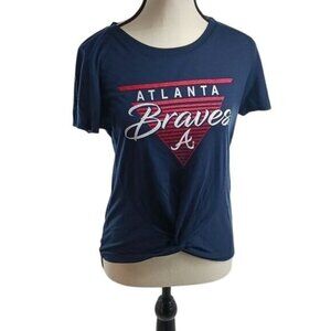 MLB Womens Size S Atlanta Braves T Shirt Navy Blue Short Sleeve Graphic Tee